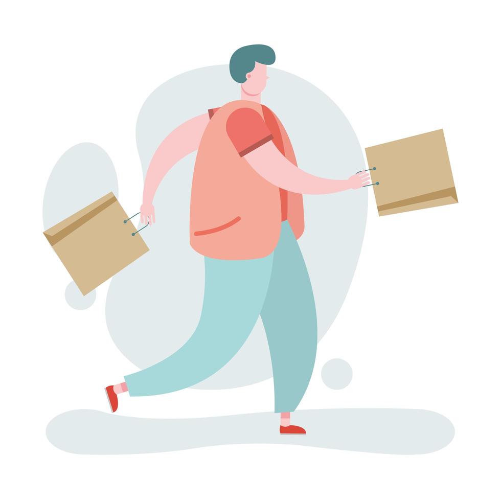 young man with shopping bags vector