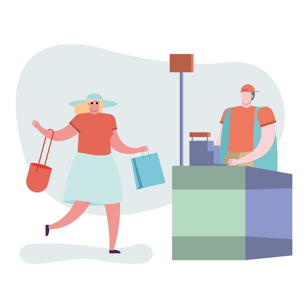 young woman with shopping bags in the store vector