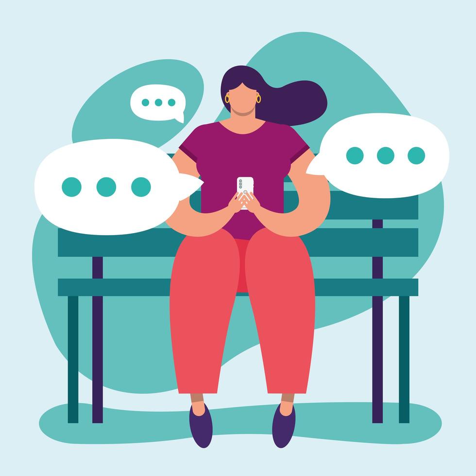 young woman using a smartphone in a park, social media technology vector