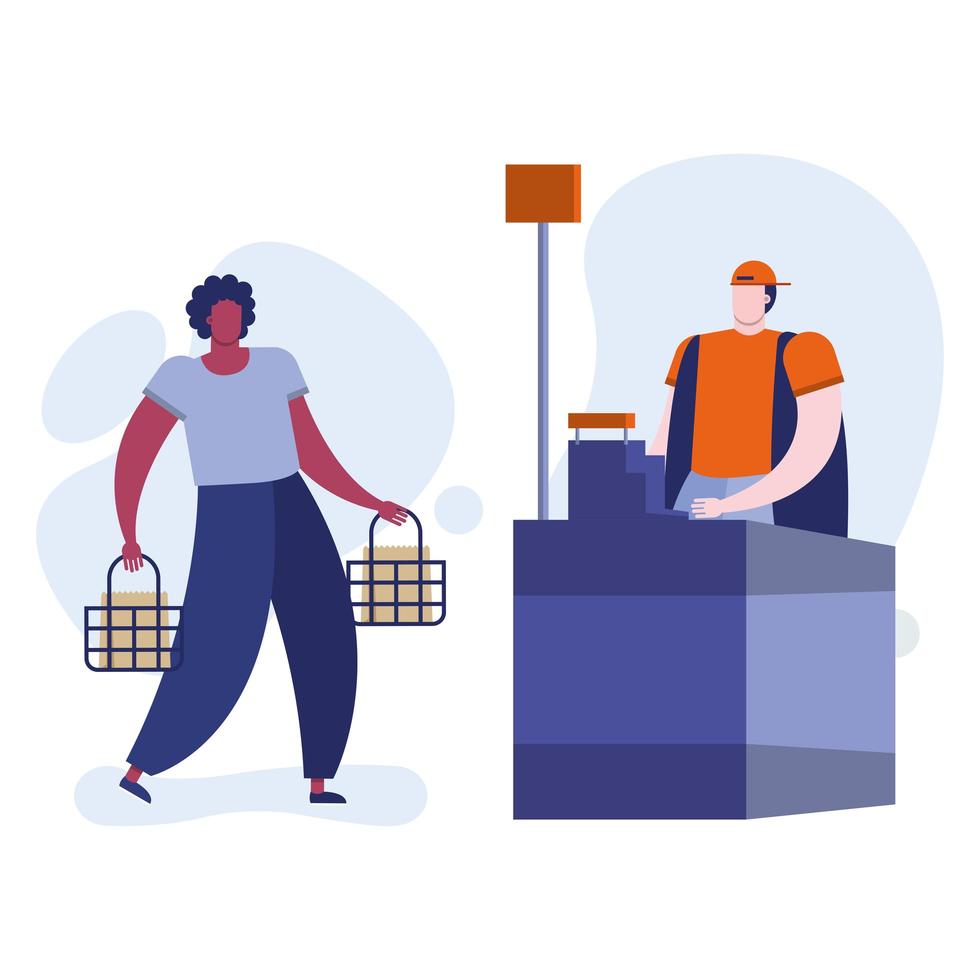 young afro man with shopping basket in the store vector