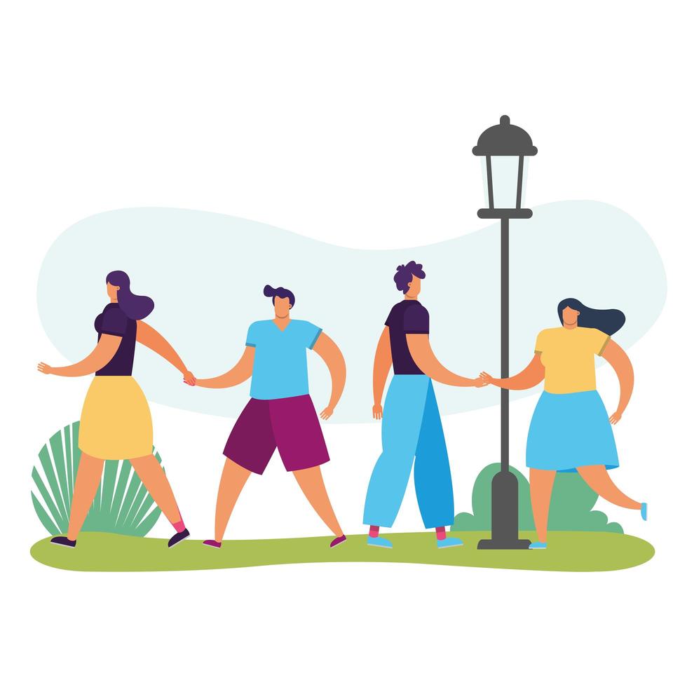 young people walking avatars characters vector