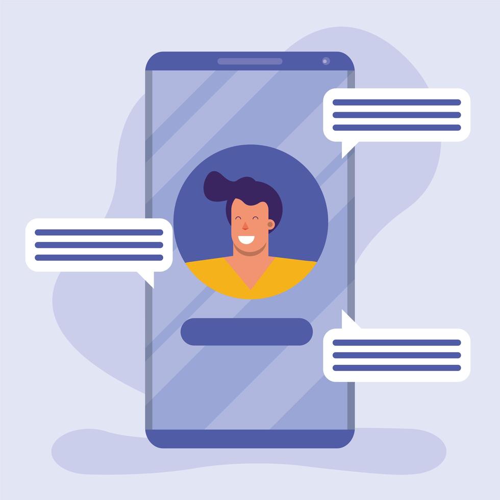 young man in smartphone, social media technology vector