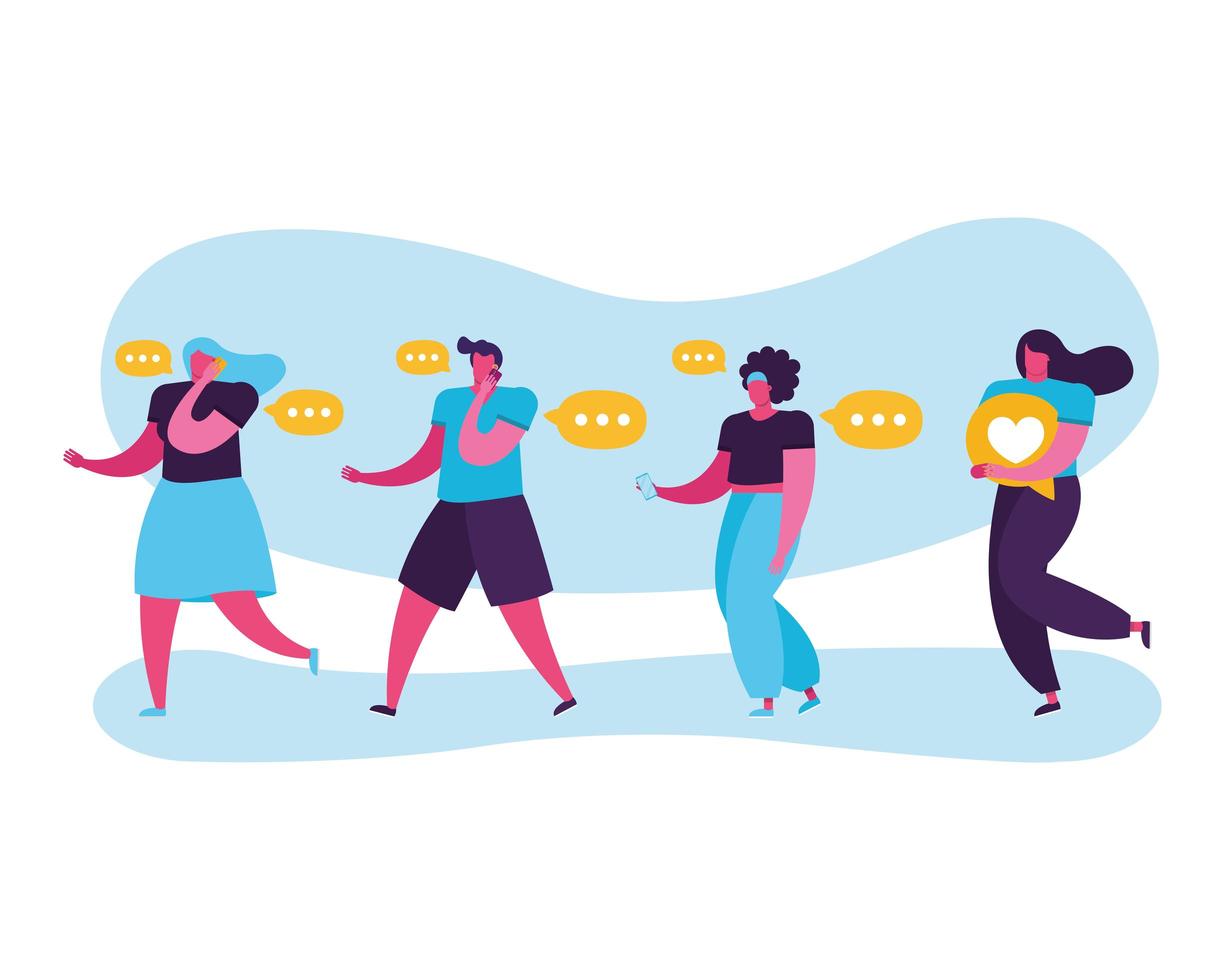 young people using smartphones, social media technology vector