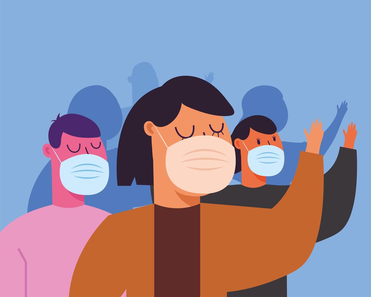 People wearing face masks vector
