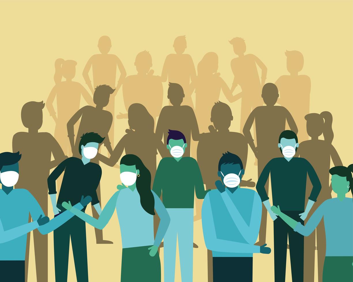 Crowd wearing face masks vector