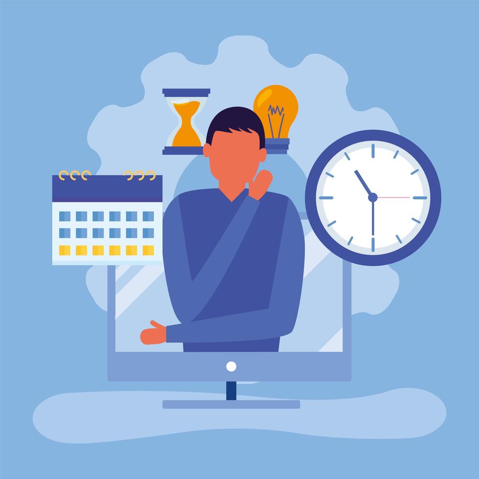 Young man working from home vector