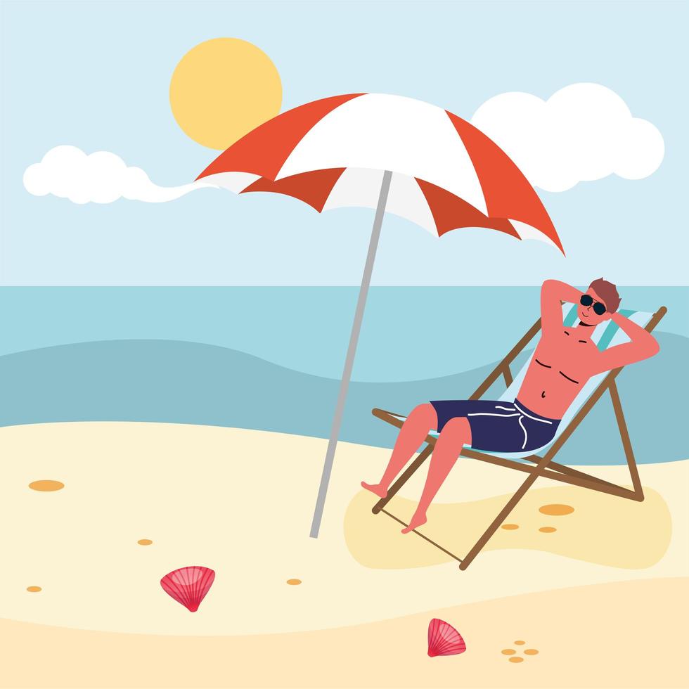 Man sunbathing at the beach vector