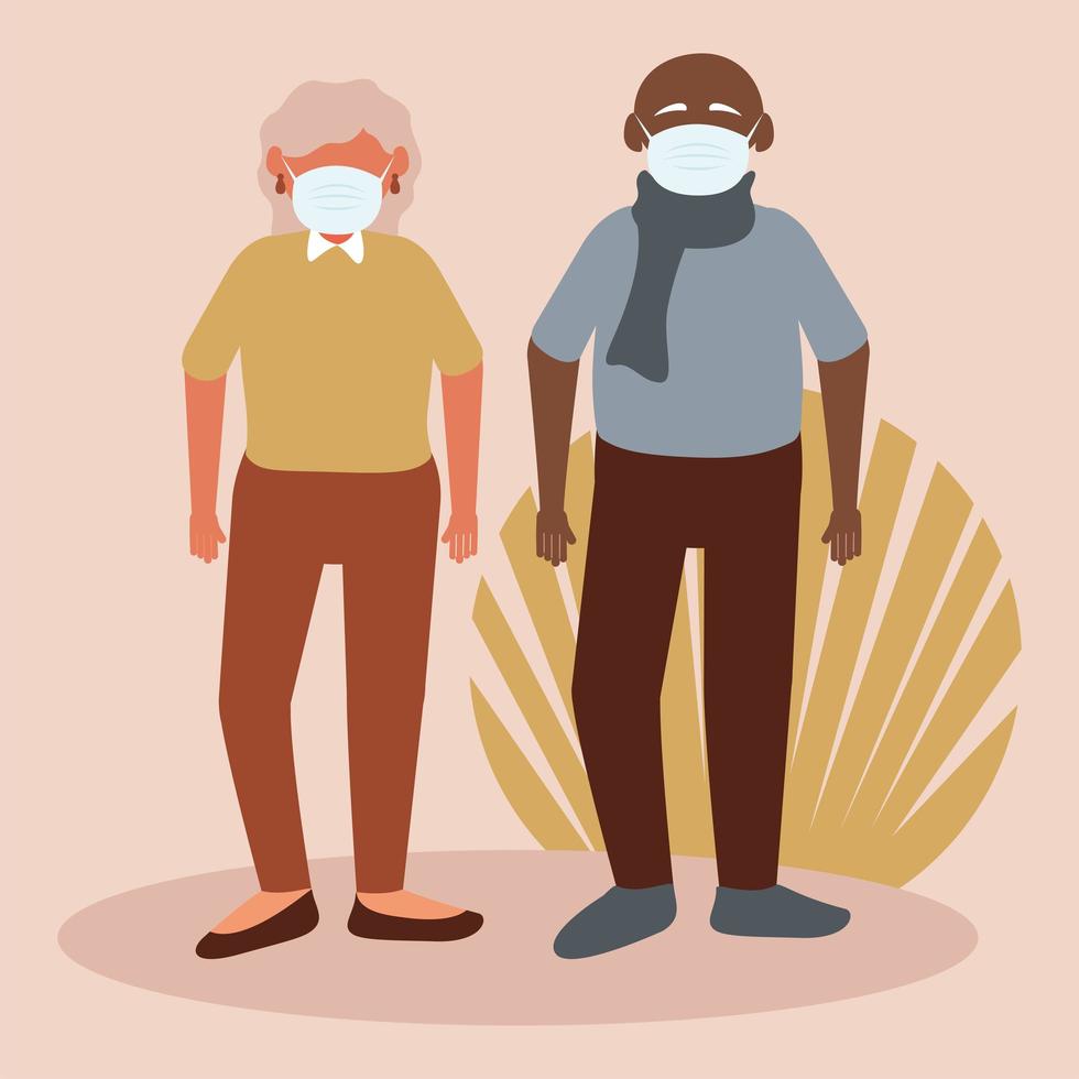 Senior citizens wearing face masks vector