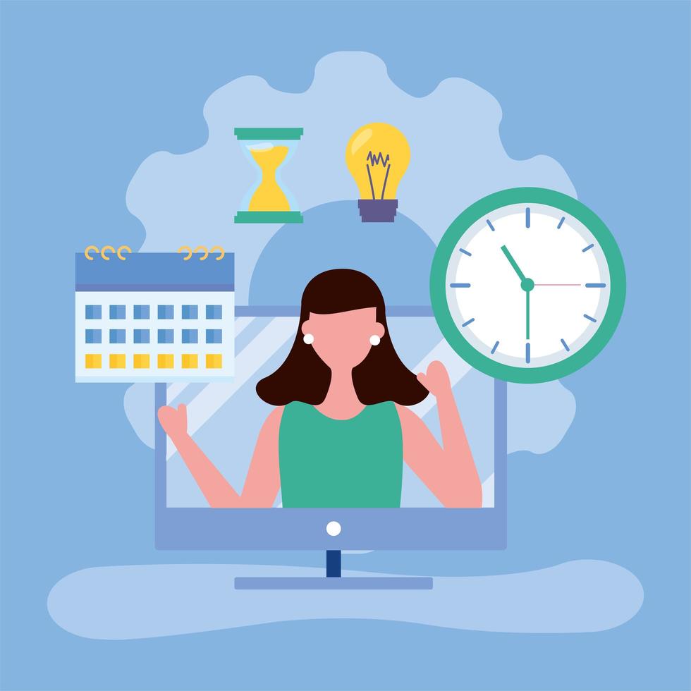 young student girl in homeschool online education vector