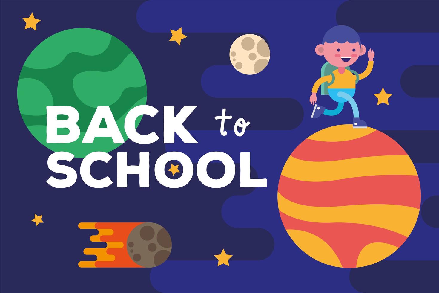 Back to school banner with little student boy on a planet vector