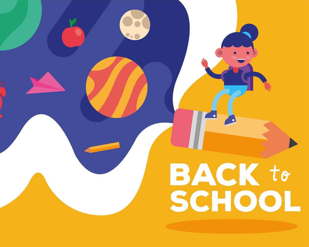 Cute back to school banner with student girl vector