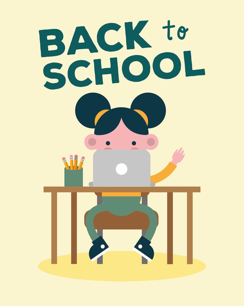 Back to school banner with student girl using laptop vector