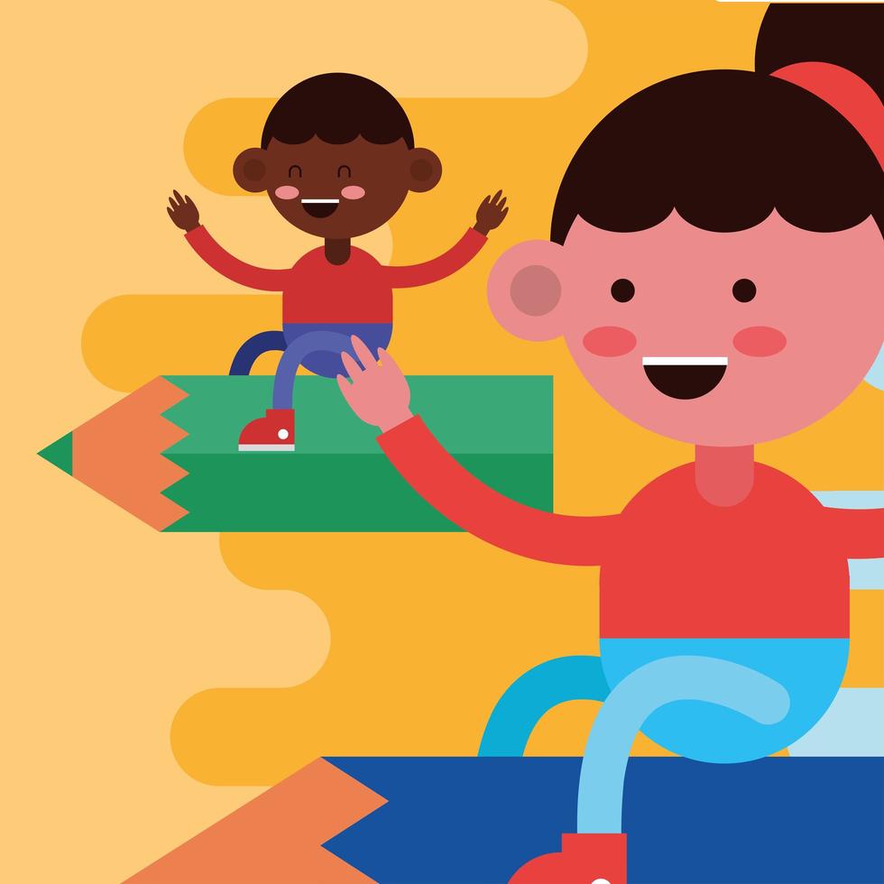 Little students flying in pencils vector