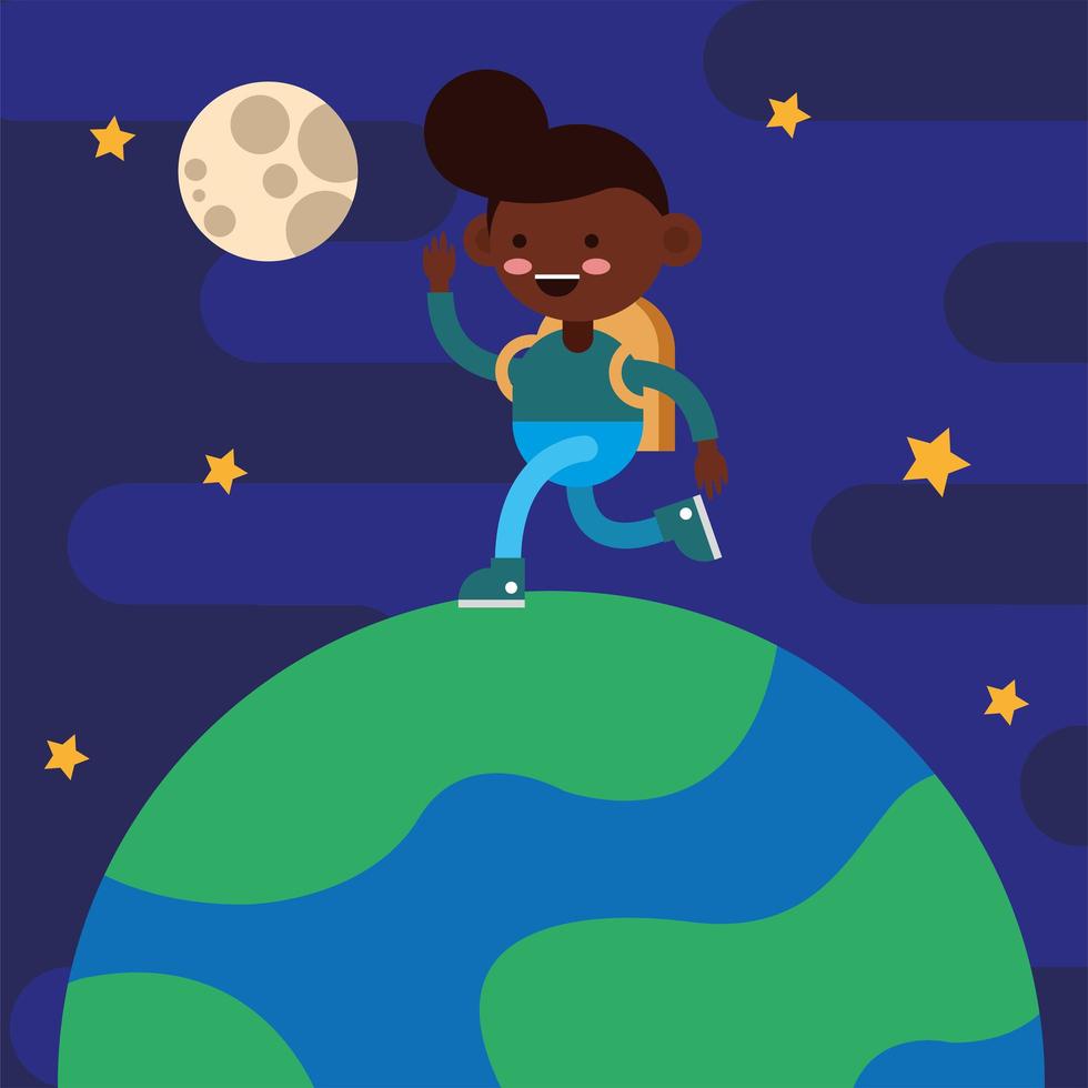 Little school boy on Earth vector