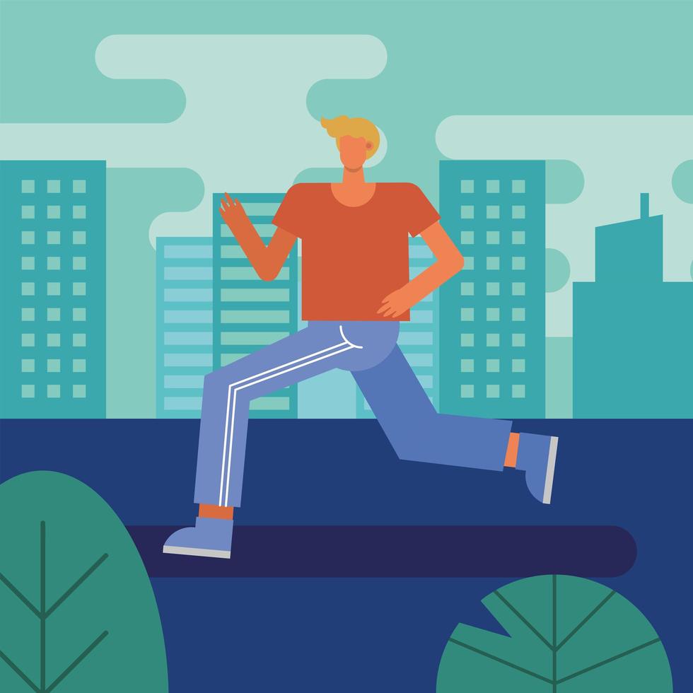 young man running outdoors vector