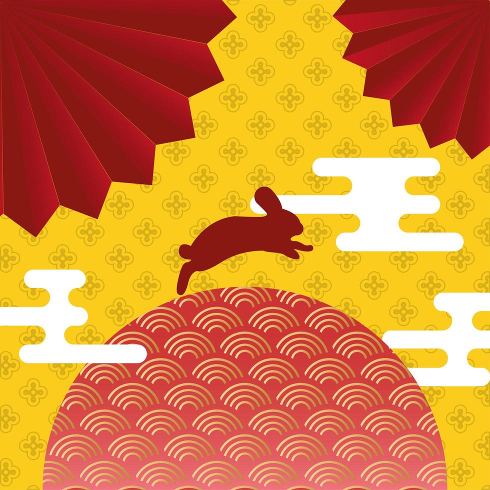 cartel del festival del medio otoño con conejo saltando vector