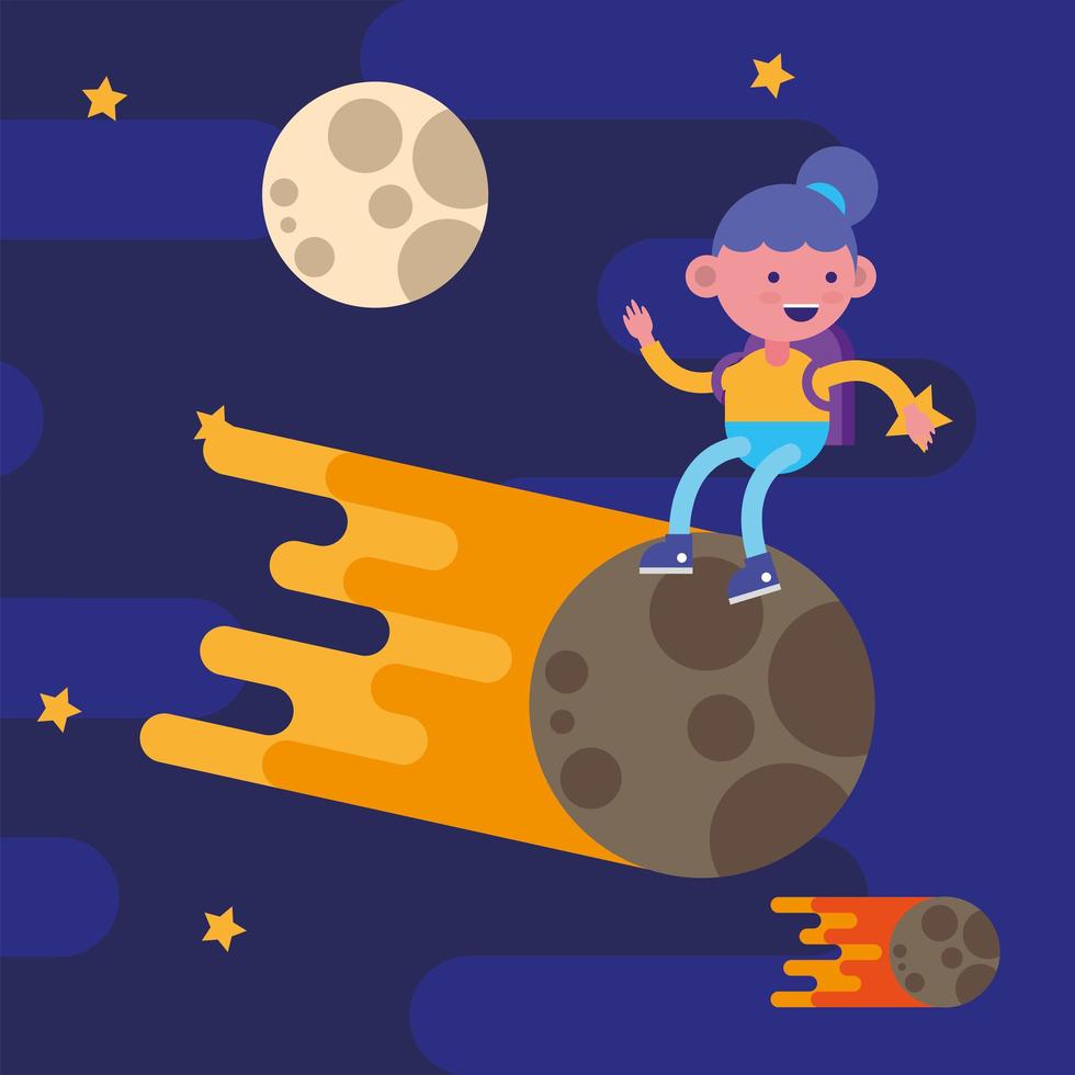 little school girl on the moon vector