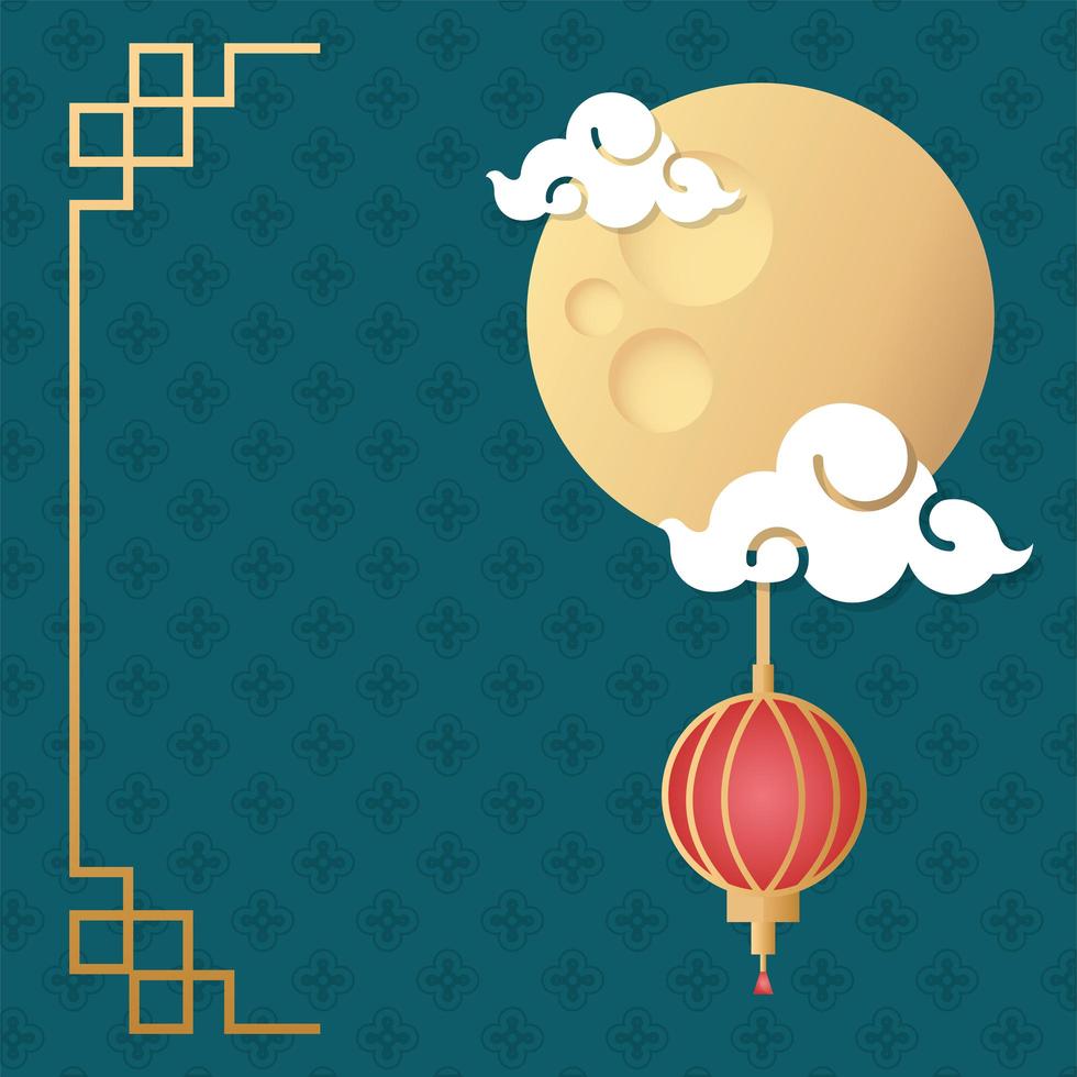 mid autumn festival poster with moon and clouds vector