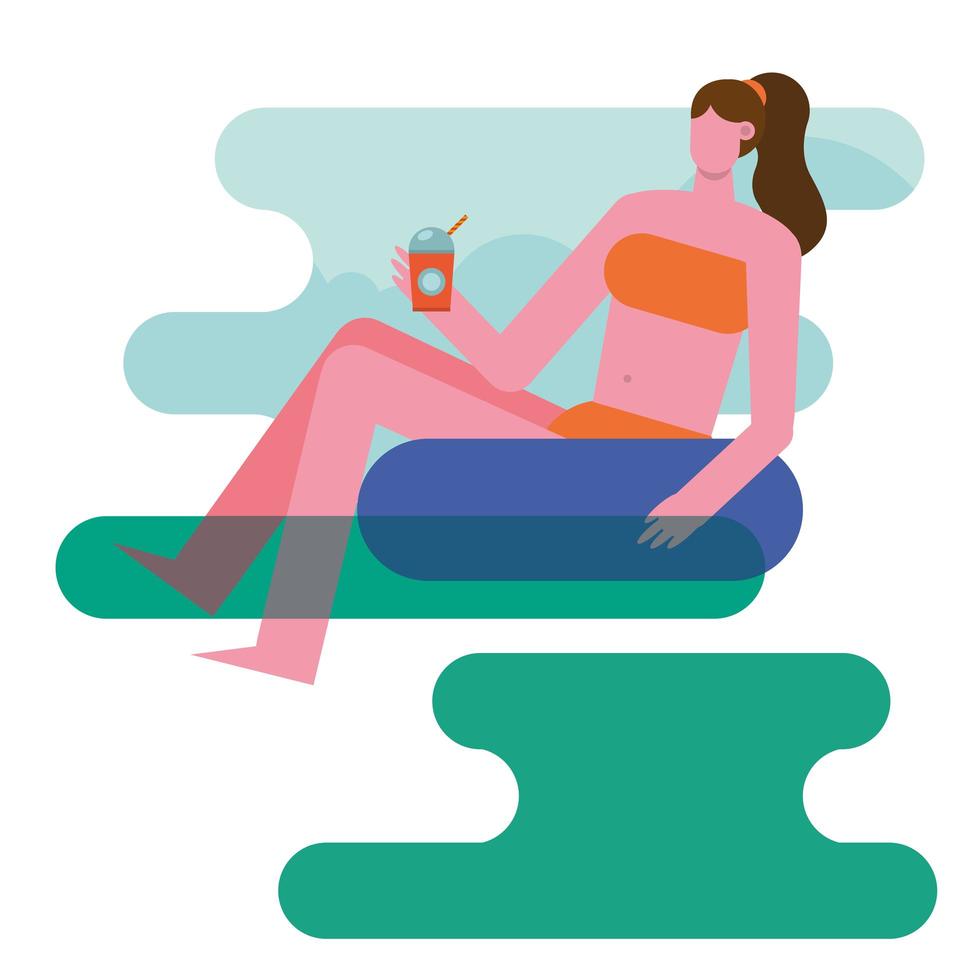 young woman wearing swimsuit and relaxing on a float vector