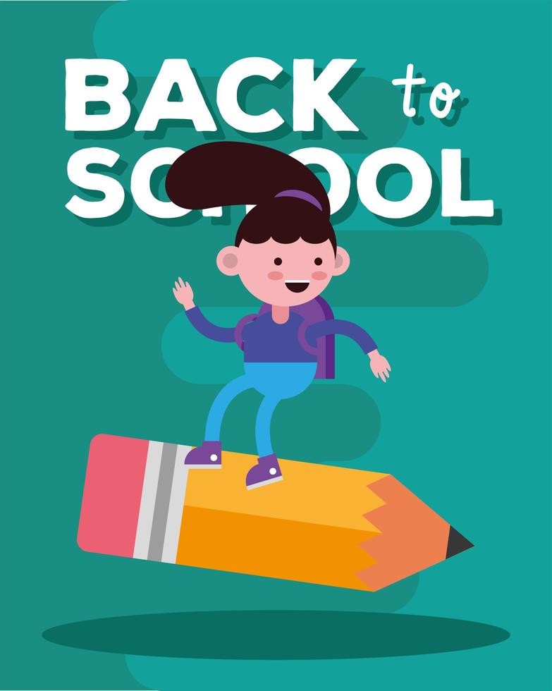 Cute back to school banner with student girl vector