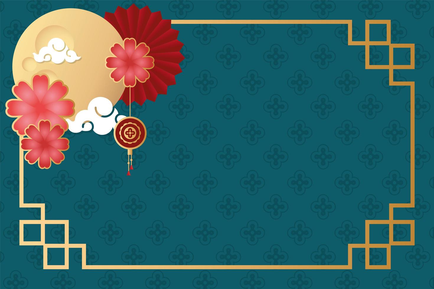 mid autumn festival poster with moon and flowers vector