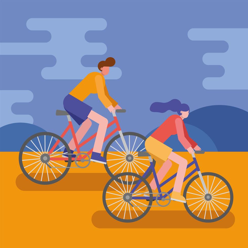 young people riding bikes outdoors vector