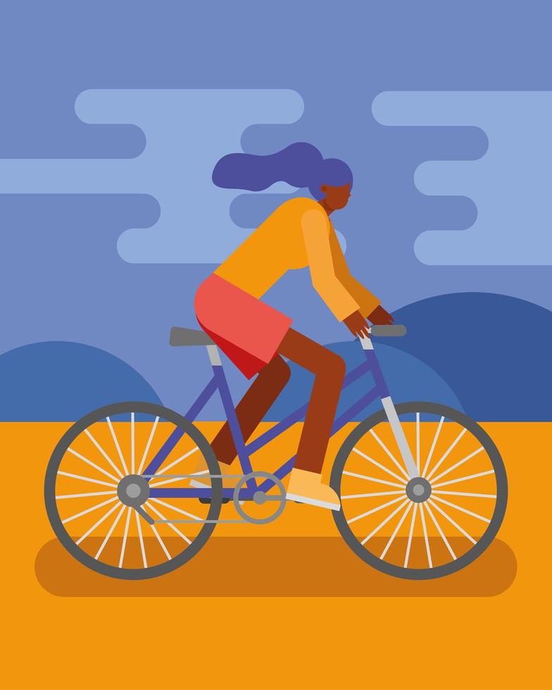 young woman riding the bike outdoors vector