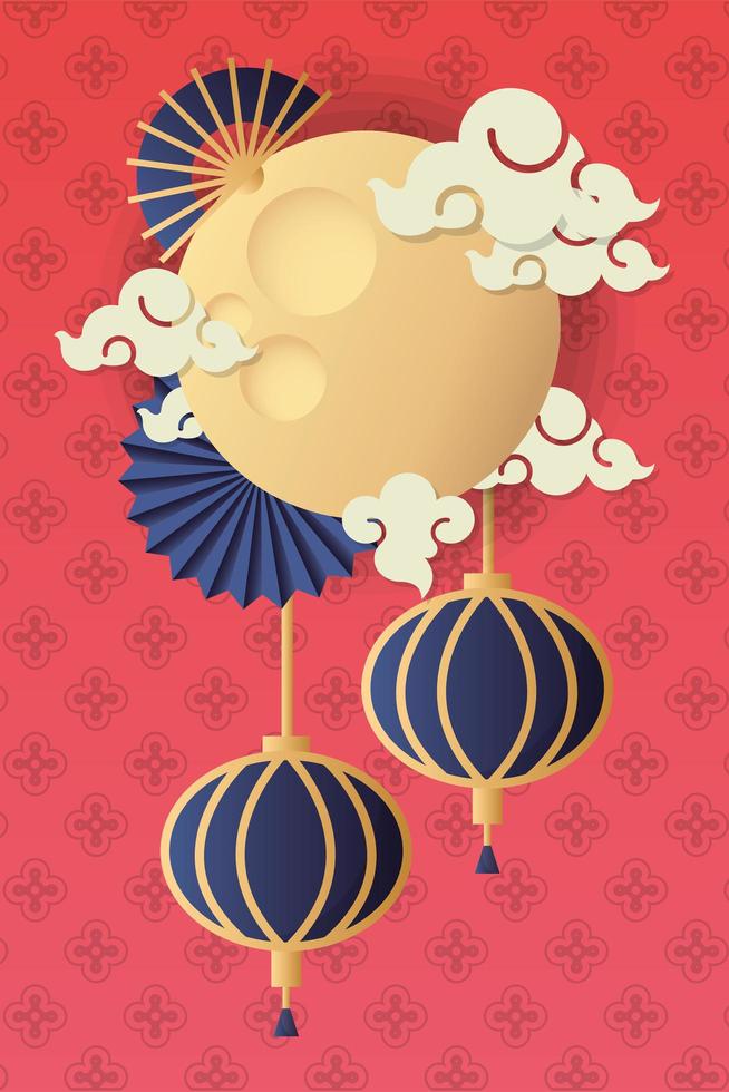 mid autumn festival poster with moon and clouds vector