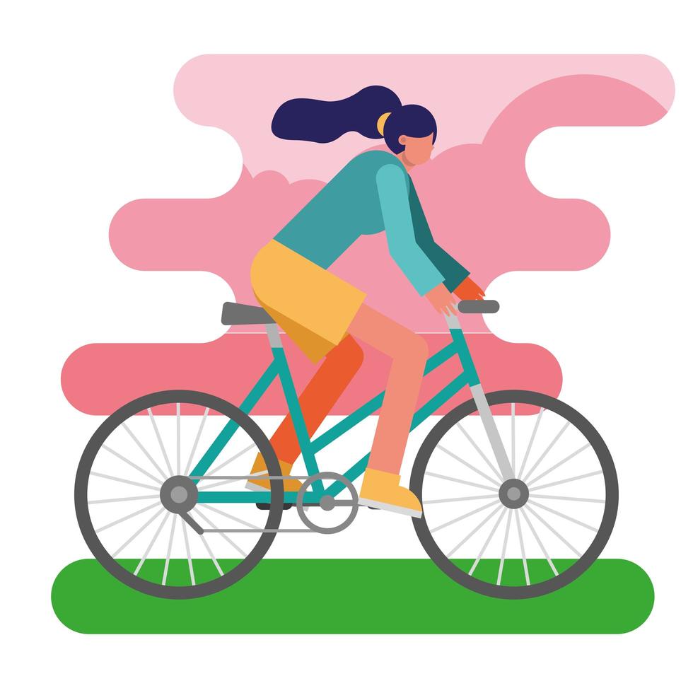 young woman riding the bike outdoors vector