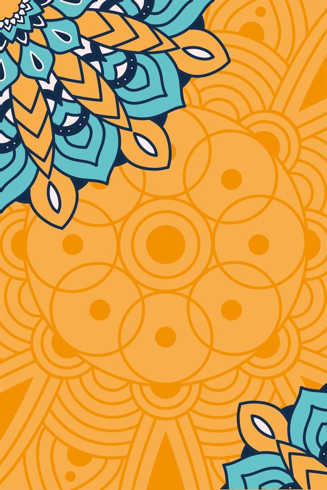 mandala floral decorativo con fondo naranja vector