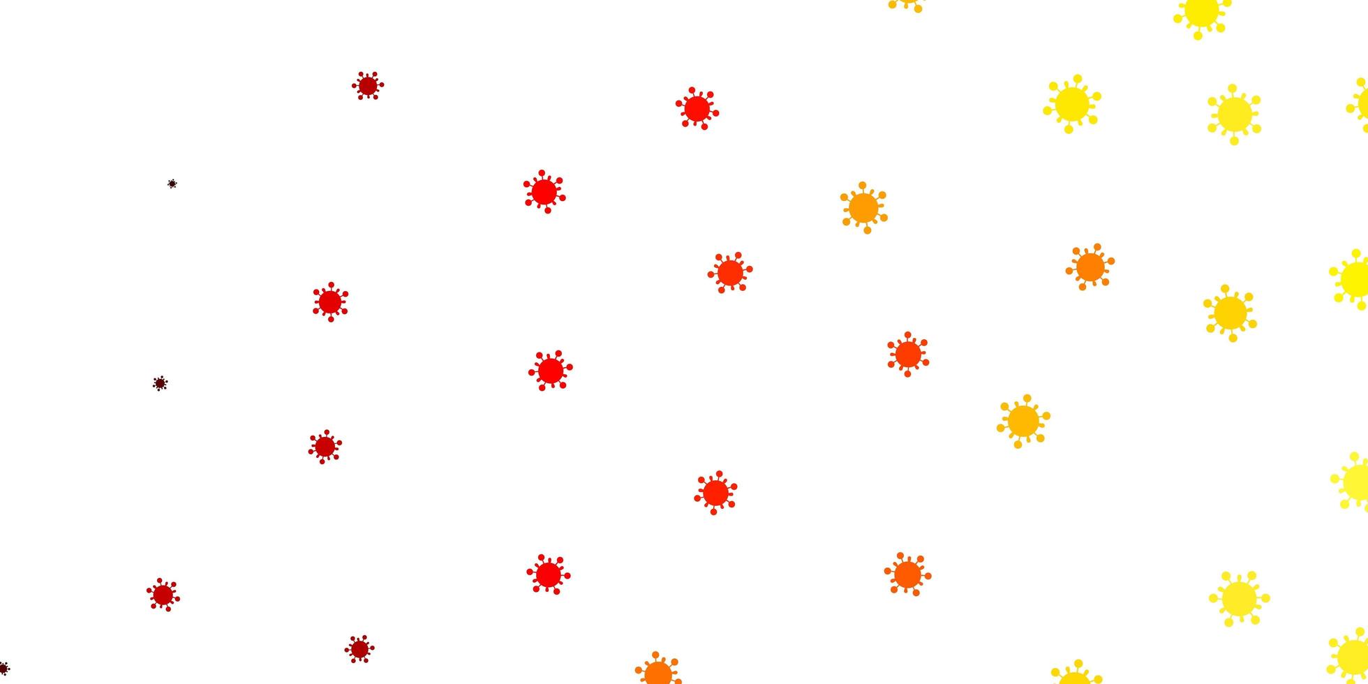 Light red, yellow vector backdrop with virus symbols.