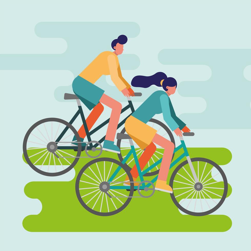 young people riding bikes outdoors vector