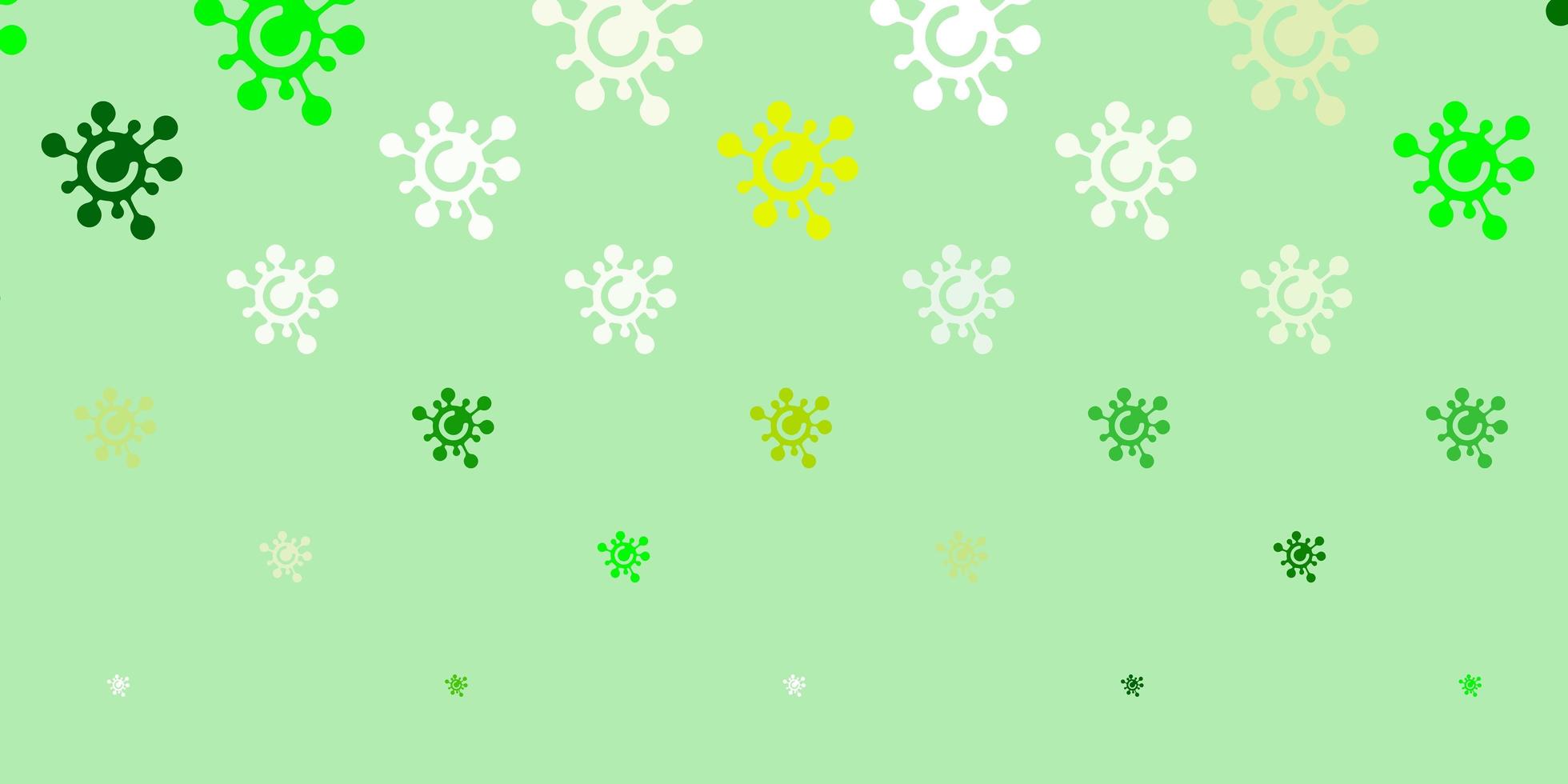 Fondo de vector verde claro, amarillo con símbolos de virus.