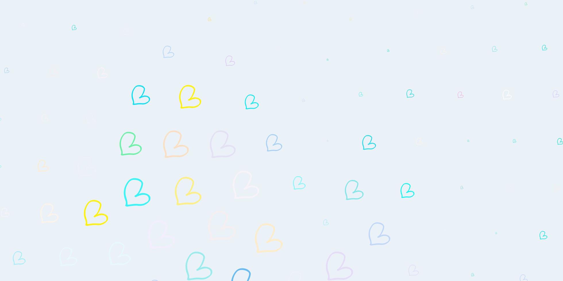 Light Blue, Yellow vector background with Shining hearts.