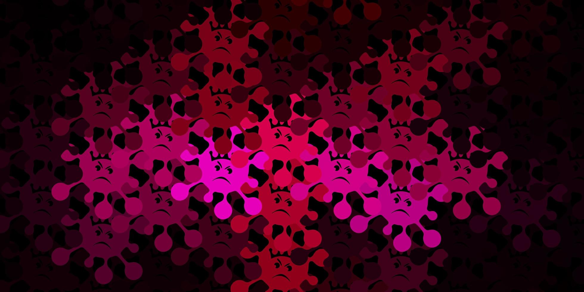 Dark pink vector backdrop with virus symbols.