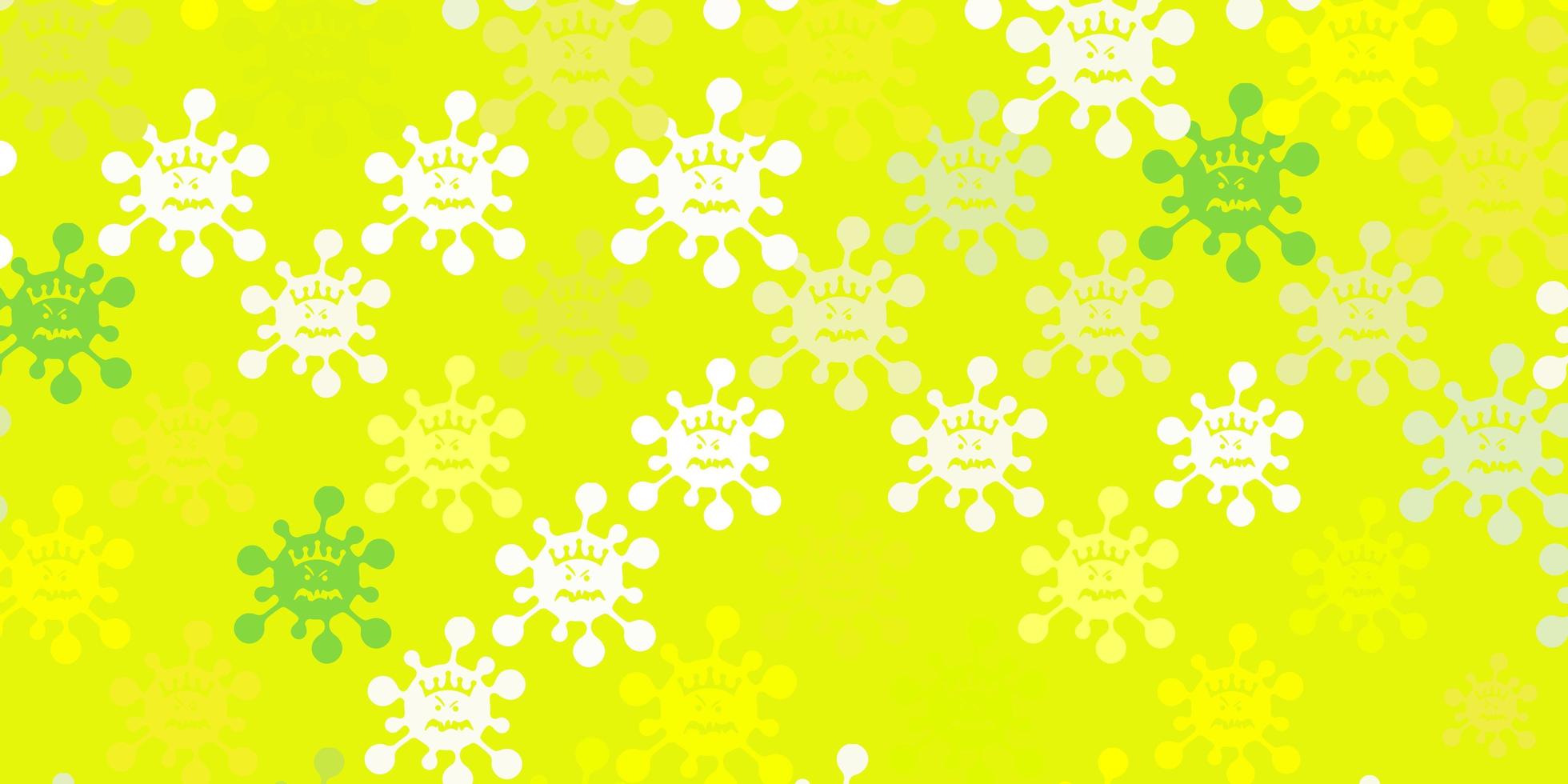 Fondo de vector verde claro, amarillo con símbolos de virus.