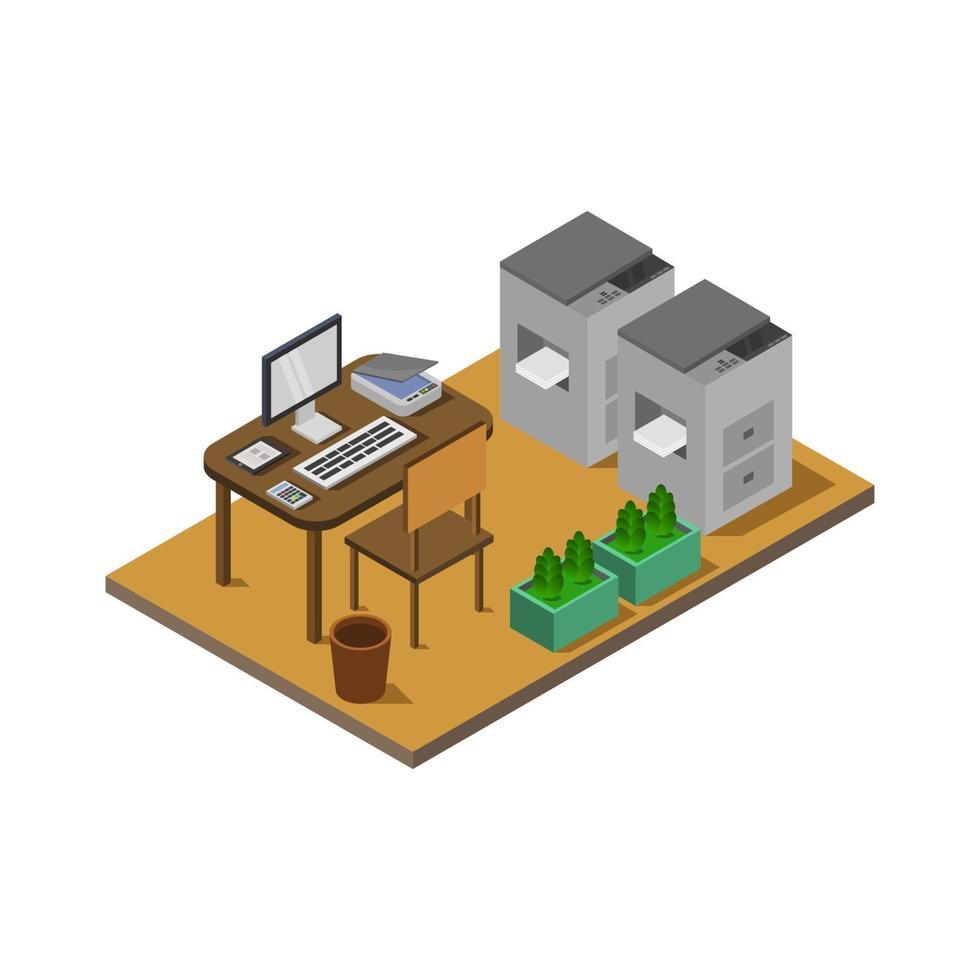 Isometric Office Room On White Background vector