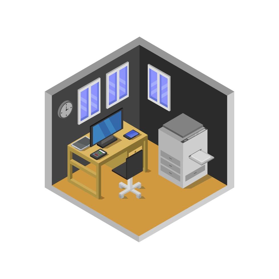 Isometric Office Room On White Background vector