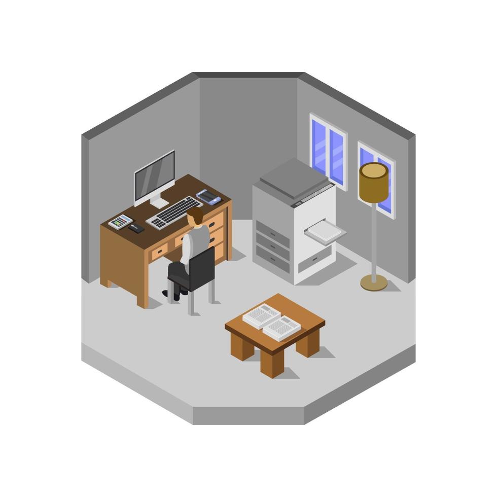 Isometric Office Room On White Background vector