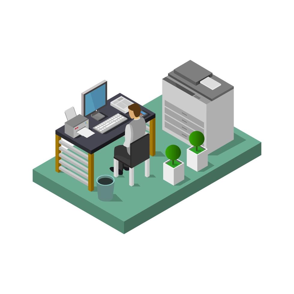 Isometric Office Room On White Background vector