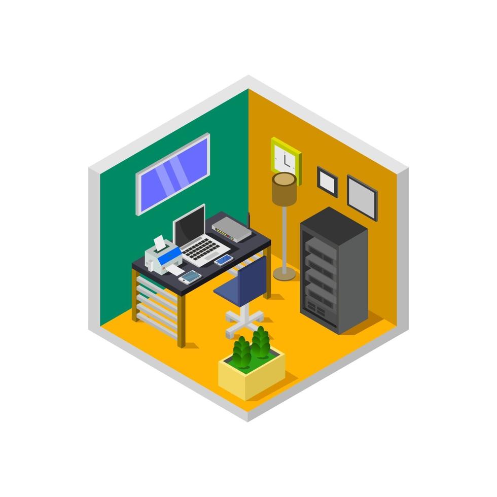 Isometric Office Room On White Background vector