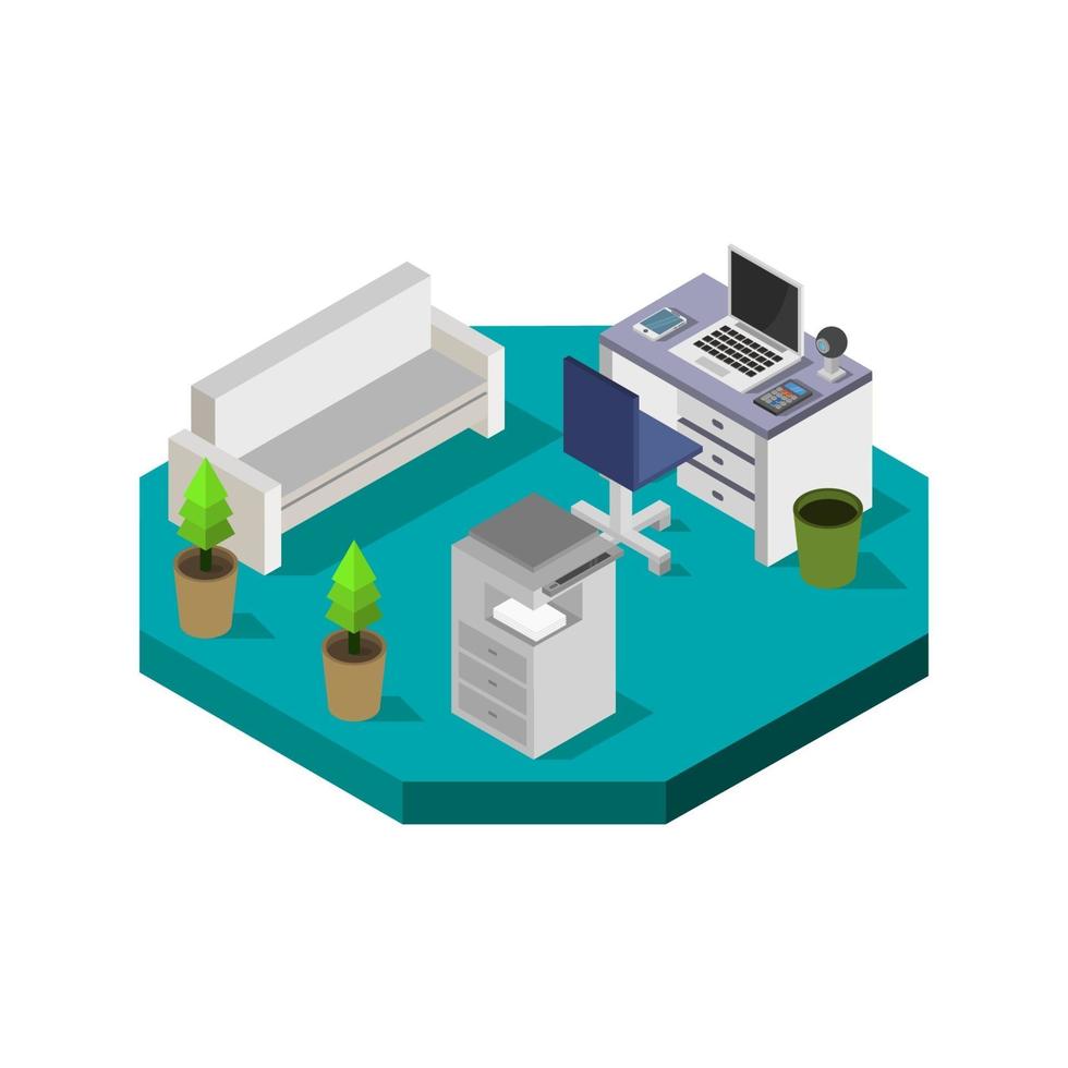 Isometric Office Room On White Background vector