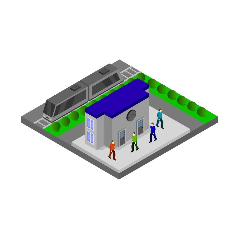 Isometric Train Station On White Background vector