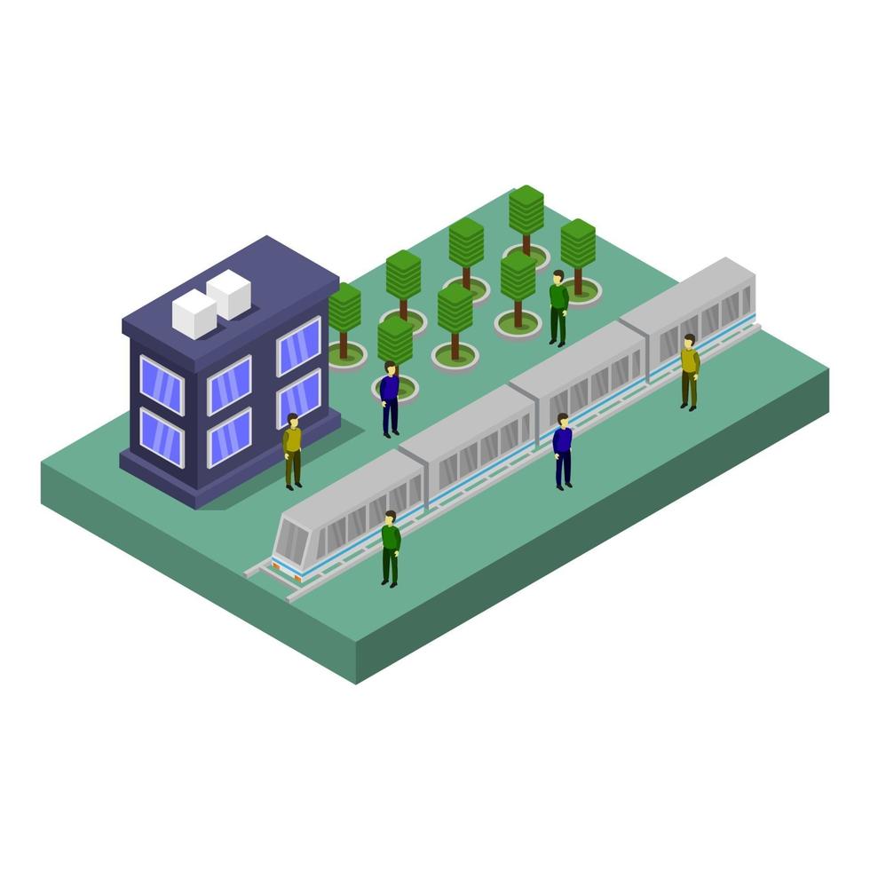 Isometric Train Station On White Background vector