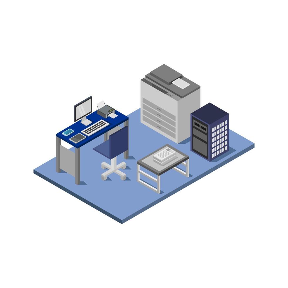 Isometric Office Room On White Background vector