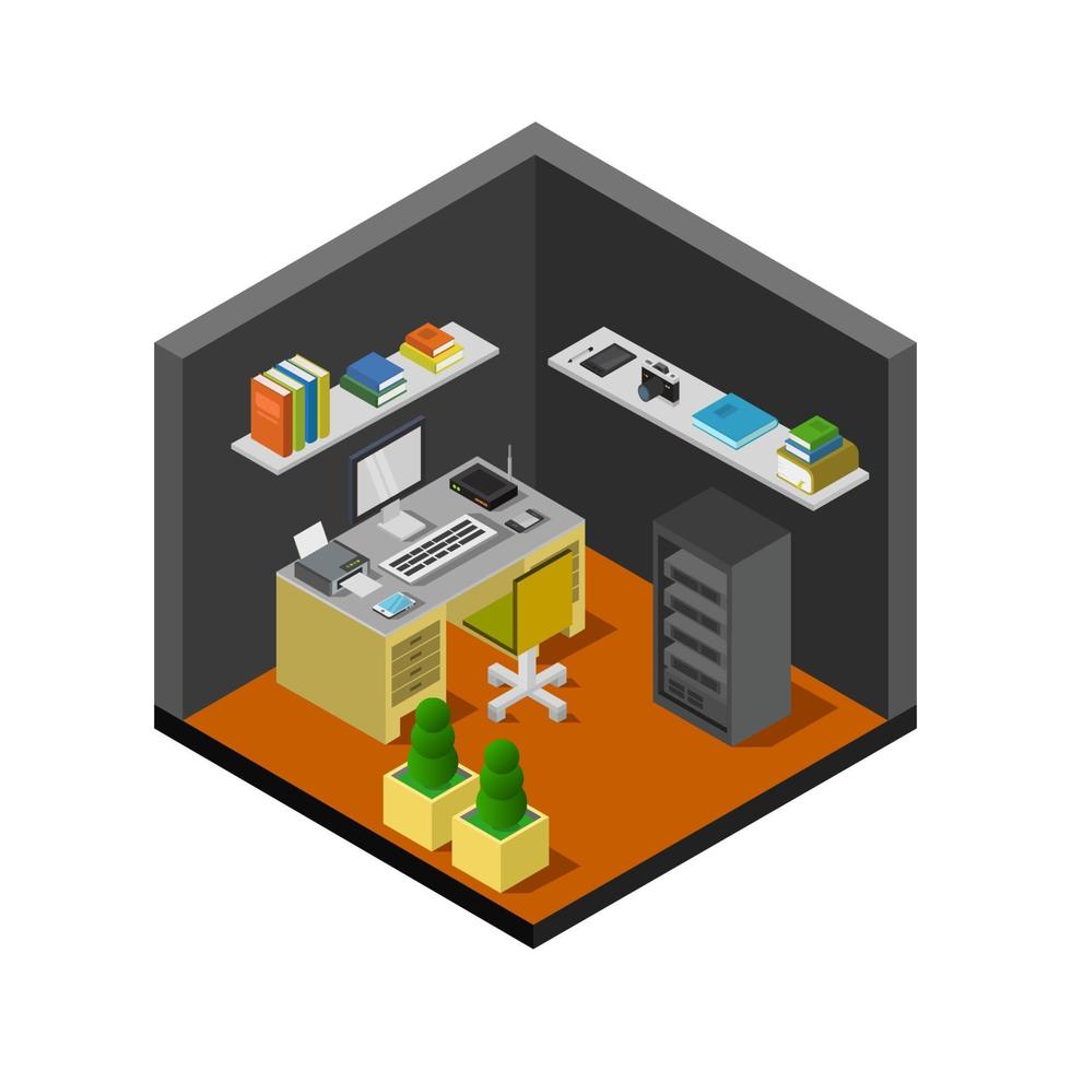 Isometric Office Room On White Background vector