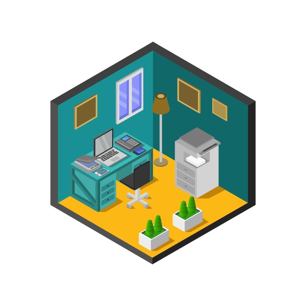 Isometric Office Room On White Background vector