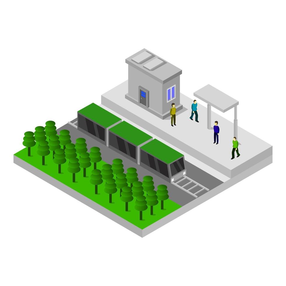Isometric Train Station On White Background vector