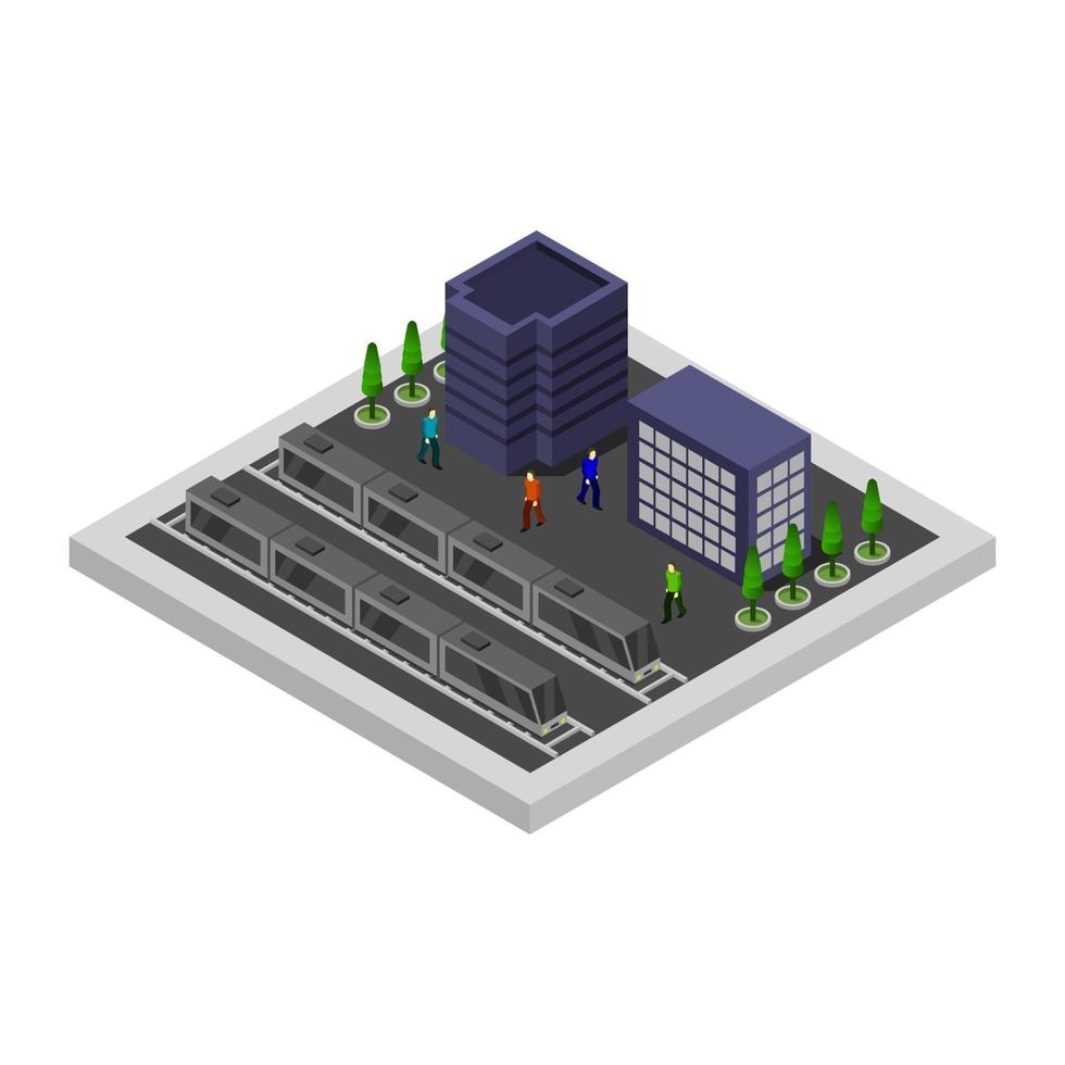 Isometric Train Station On White Background vector