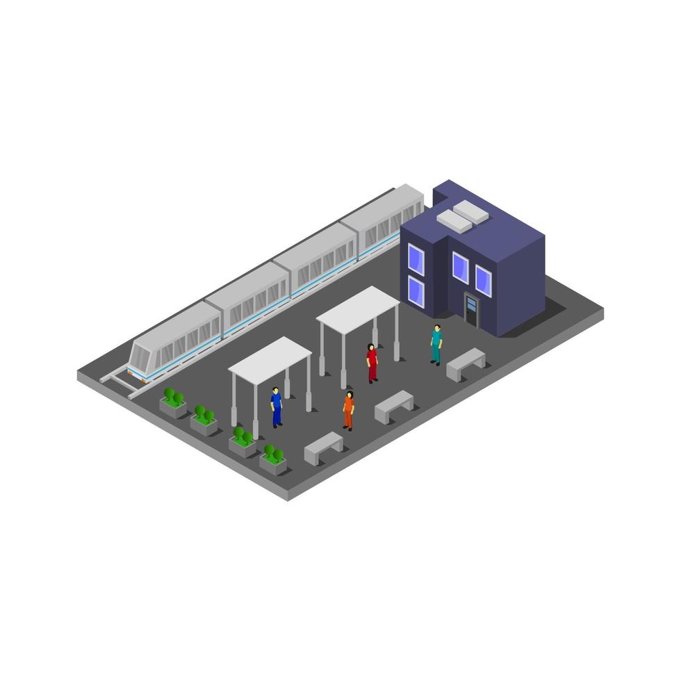 Isometric Train Station On White Background vector